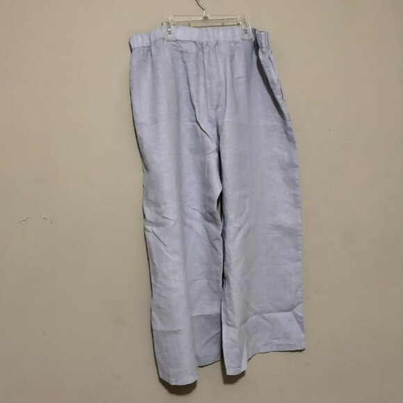 Eileen Fisher Large Light Gray Powdery Blue Organic Linen Wide-Leg Pants - Picture 3 of 7